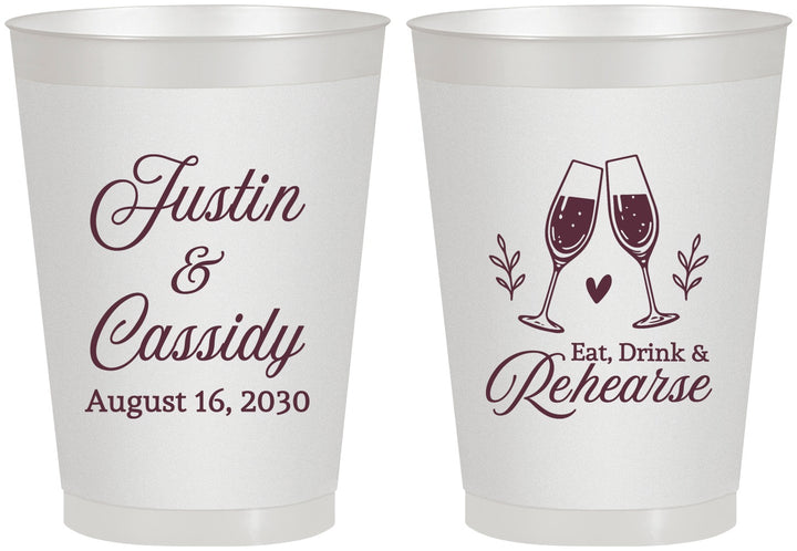 Personalized Rehearsal Dinner 8 oz Frosted Cups - Eat Drink Rehearse | 30001