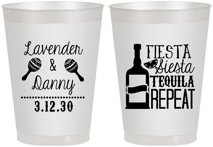 Personalized Wedding 8 oz Frosted Cups - Fiesta Siesta Tequila Repeat | 306