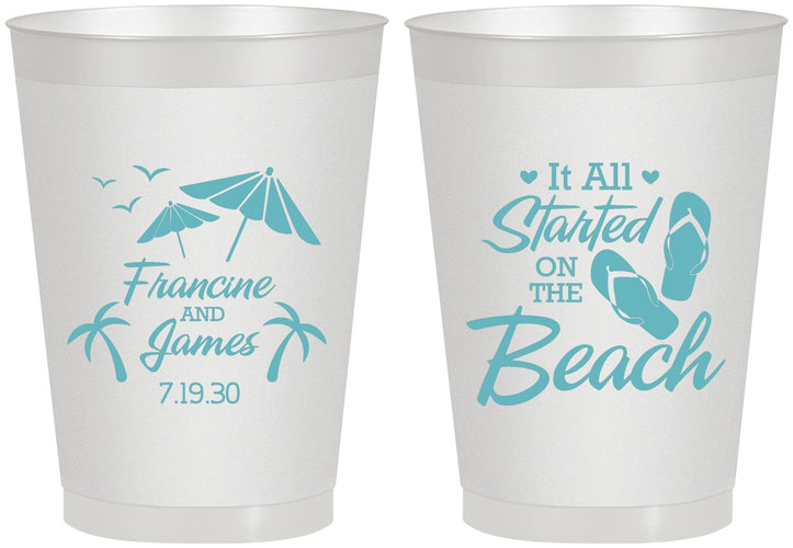 Personalized Wedding 8 oz Frosted Cups - Started On The Beach | 310