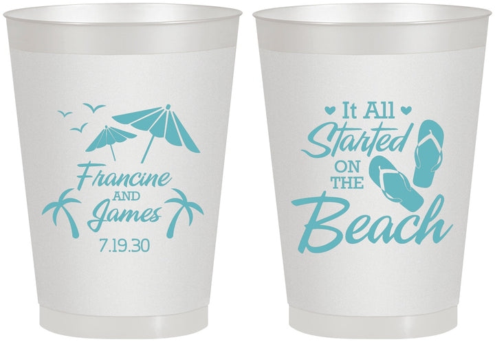 Personalized Wedding 8 oz Frosted Cups - Started On The Beach | 310