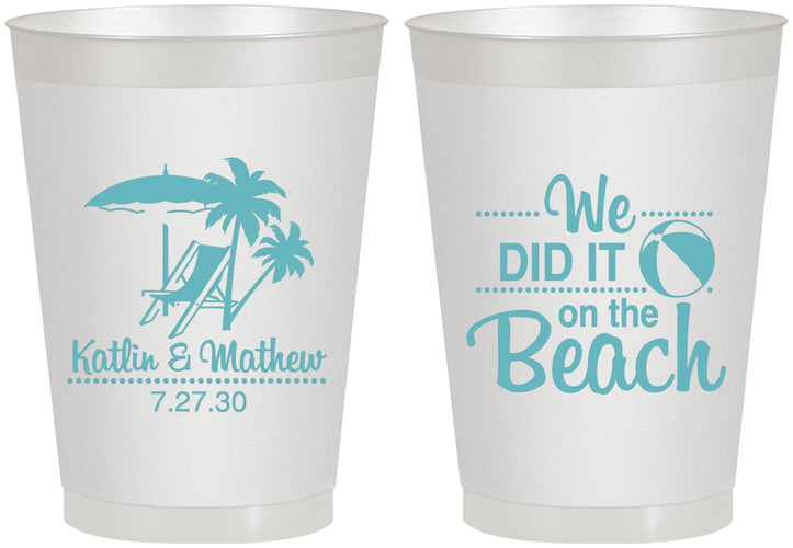 Personalized Wedding 8 oz Frosted Cups - We Did It On The Beach | 317