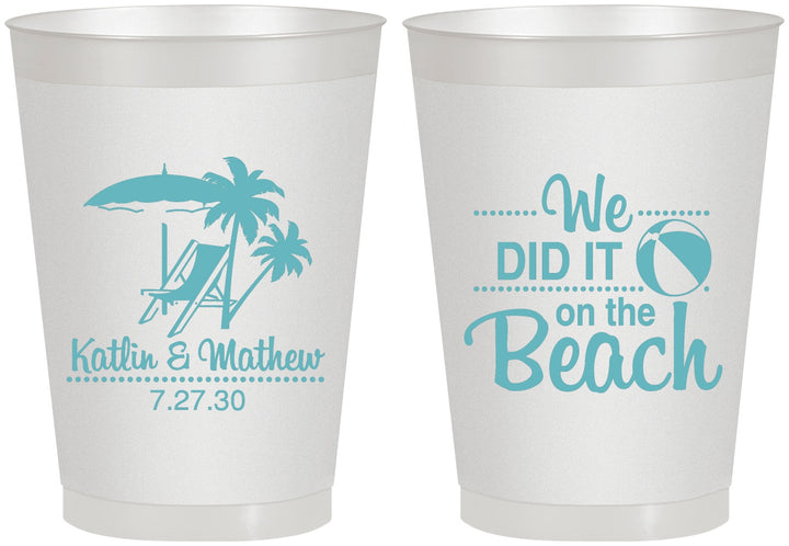 Personalized Wedding 8 oz Frosted Cups - We Did It On The Beach | 317