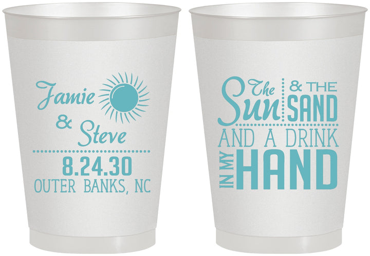 Personalized Wedding 8 oz Frosted Cups - Sun Sand Drink In My Hand | 319