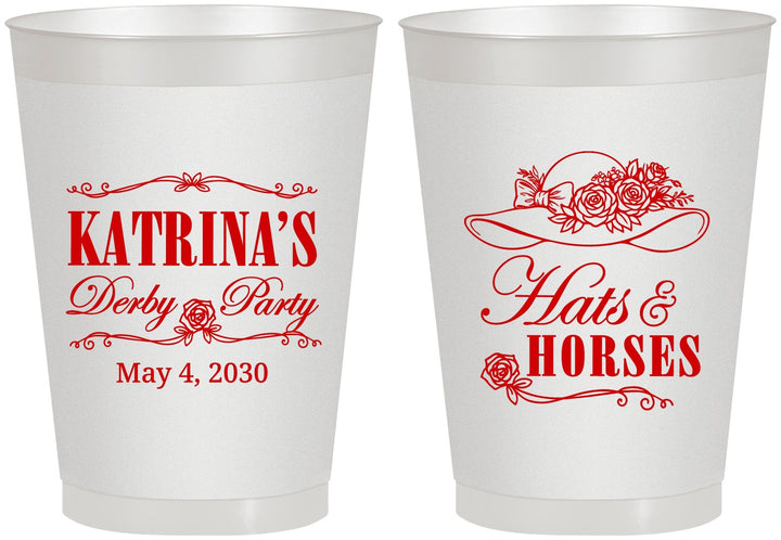 Personalized Derby Day 8 oz Frosted Cups - Hats And Horses | 320005