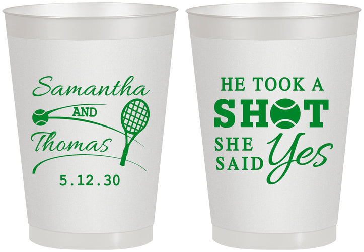 Personalized Wedding 8 oz Frosted Cups - Took A Shot Tennis | 321