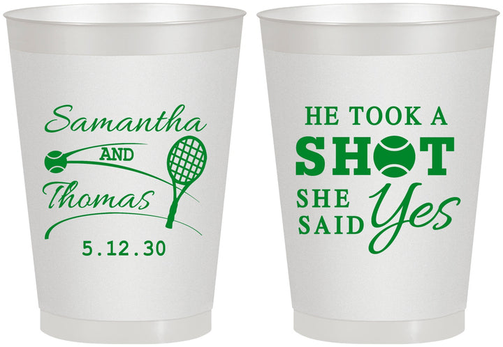 Personalized Wedding 8 oz Frosted Cups - Took A Shot Tennis | 321