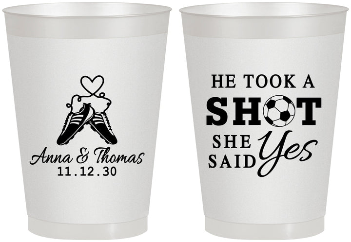 Personalized Wedding 8 oz Frosted Cups - Took A Shot Soccer | 322