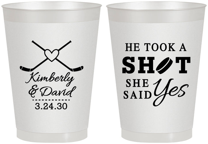 Personalized Wedding 8 oz Frosted Cups - Took A Shot Hockey | 323
