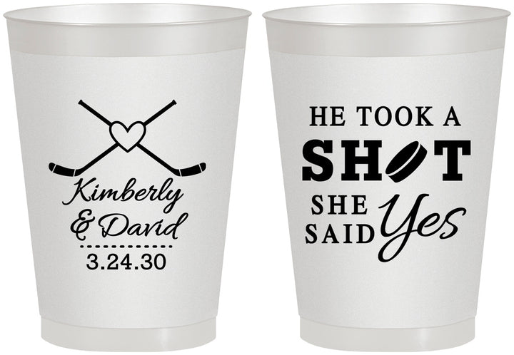 Personalized Wedding 8 oz Frosted Cups - Took A Shot Hockey | 323