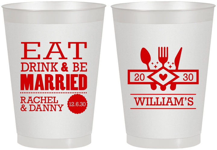 Personalized Wedding 8 oz Frosted Cups - Eat Drink Be Married | 324