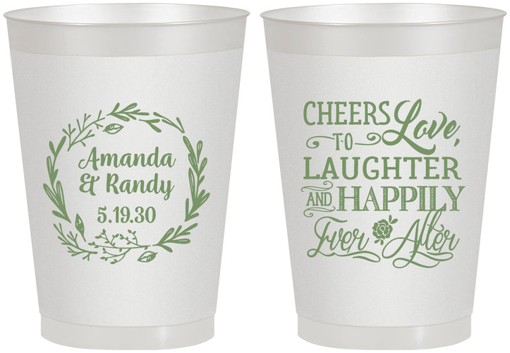 Personalized Wedding 8 oz Frosted Cups - Love Laughter Happily | 326