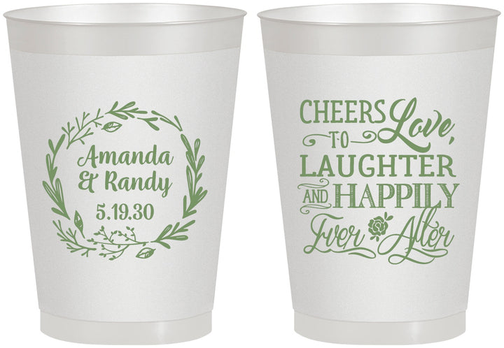 Personalized Wedding 8 oz Frosted Cups - Love Laughter Happily | 326