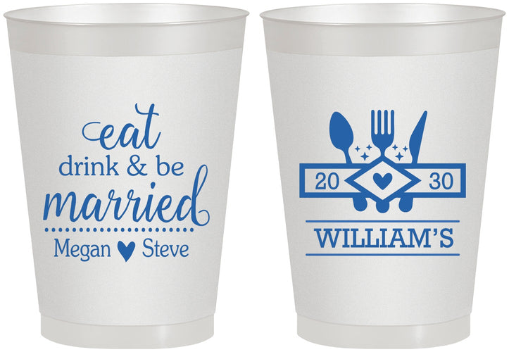 Personalized Wedding 8 oz Frosted Cups - Eat Drink Be Married | 327