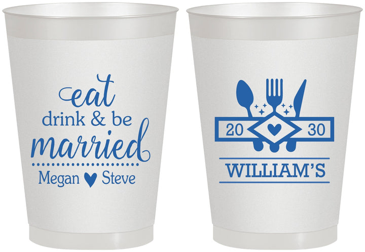Personalized Wedding 8 oz Frosted Cups - Eat Drink Be Married | 327