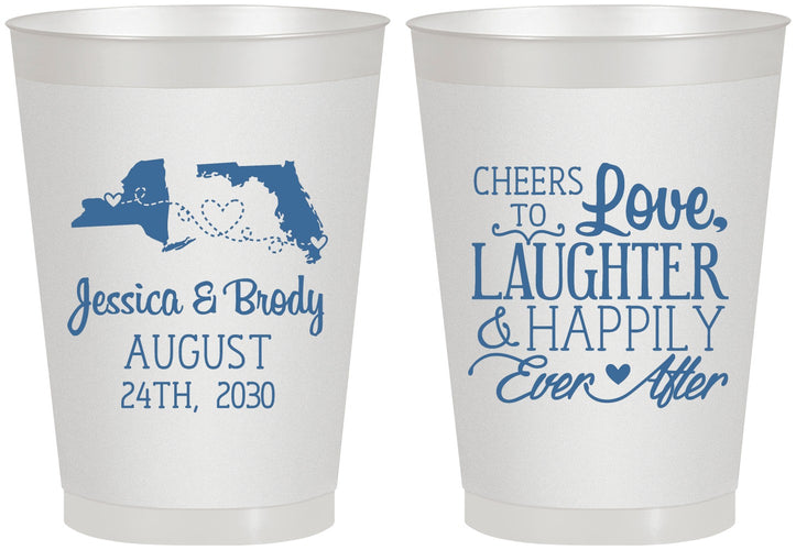 Personalized Wedding 8 oz Frosted Cups - Love Laughter Happily | 329