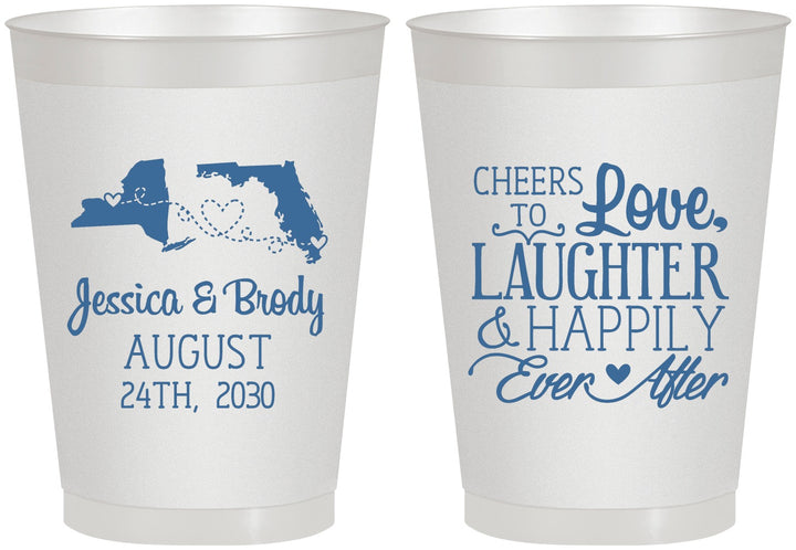Personalized Wedding 8 oz Frosted Cups - Love Laughter Happily | 329