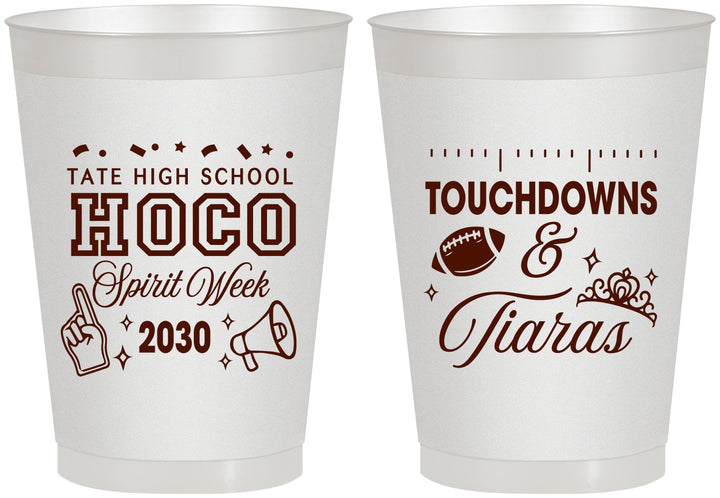 Personalized Homecoming 8 oz Frosted Cups - Touchdowns And Tiaras | 330010