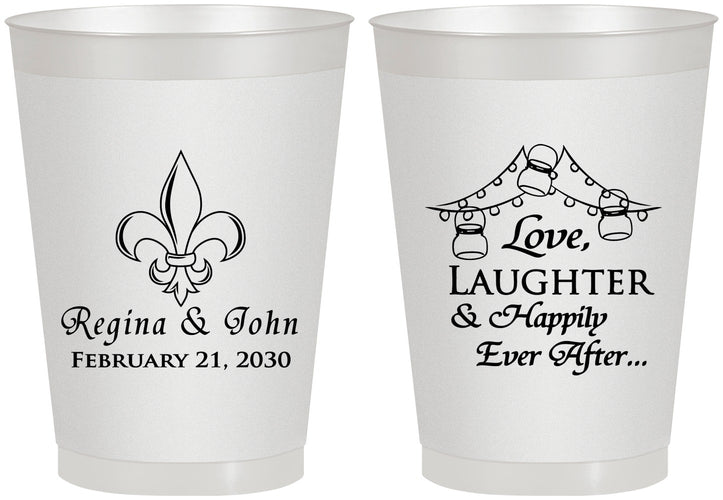 Personalized Wedding 8 oz Frosted Cups - Love Laughter Happily | 338