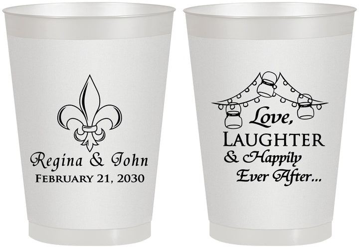 Personalized Wedding 8 oz Frosted Cups - Love Laughter Happily | 338