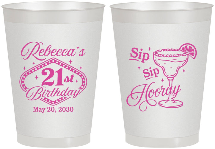 Personalized 21st Birthday 8 oz Frosted Cups - Sip Sip Hooray Vegas | 340006
