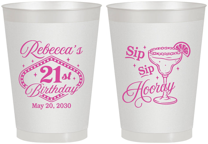 Personalized 21st Birthday 8 oz Frosted Cups - Sip Sip Hooray Vegas | 340006