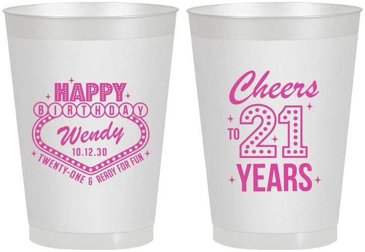 Personalized 21st Birthday 8 oz Frosted Cups - Vegas | 340007