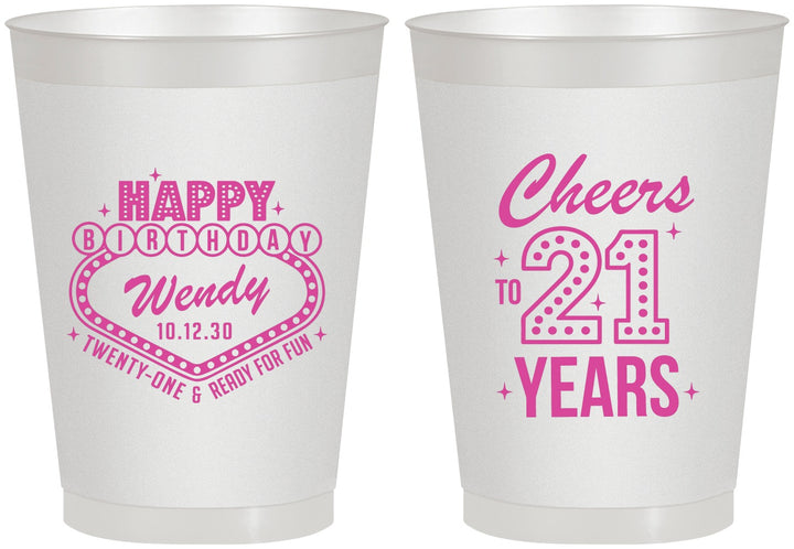 Personalized 21st Birthday 8 oz Frosted Cups - Vegas | 340007