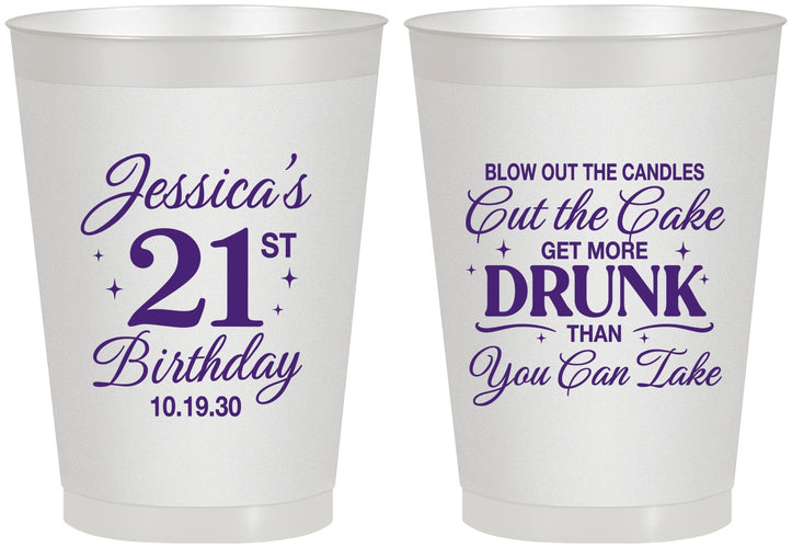 Personalized 21st Birthday 8 oz Frosted Cups - Candles Cake Drunk | 340010