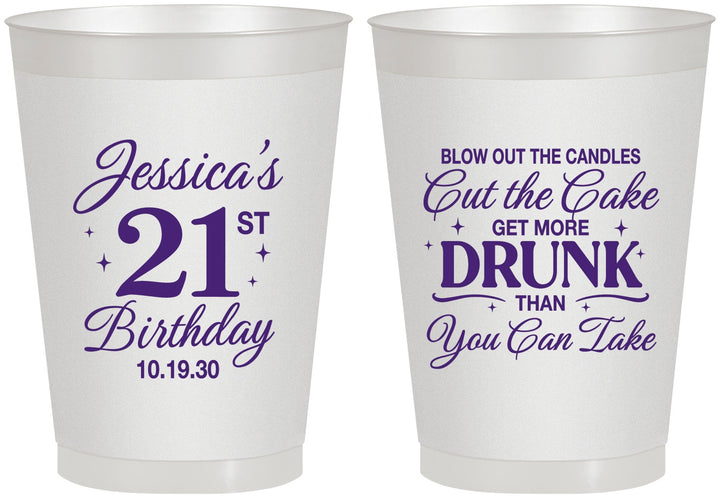 Personalized 21st Birthday 8 oz Frosted Cups - Candles Cake Drunk | 340010