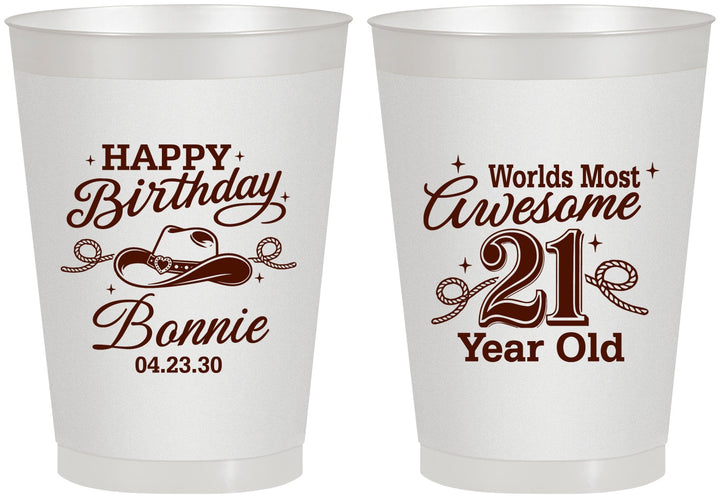 Personalized 21st Birthday 8 oz Frosted Cups - Cowgirl | 340013