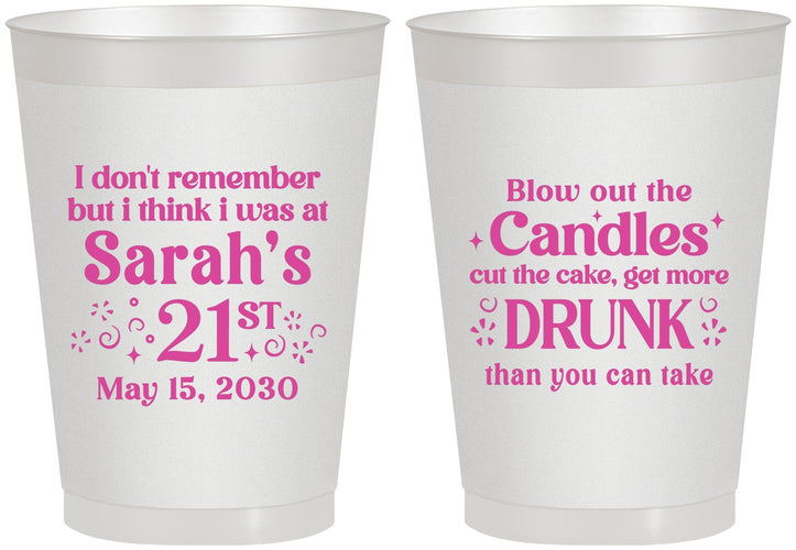 Personalized 21st Birthday 8 oz Frosted Cups - Candles Cake Drunk | 340017