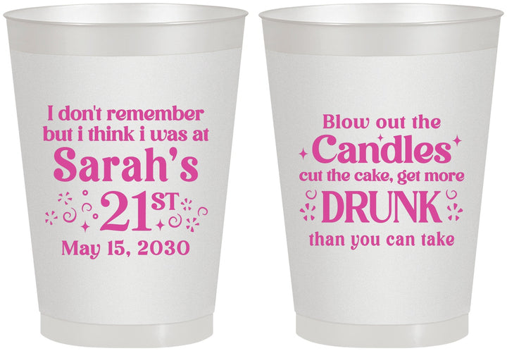 Personalized 21st Birthday 8 oz Frosted Cups - Candles Cake Drunk | 340017