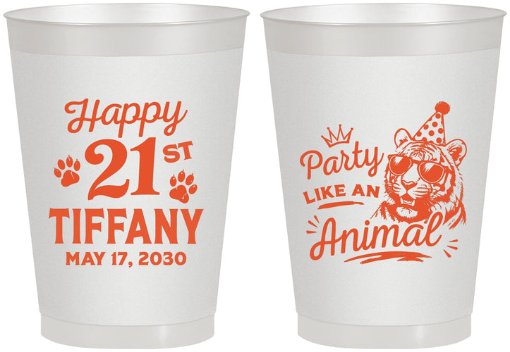 Personalized 21st Birthday 8 oz Frosted Cups - Party Like An Animal Tiger | 340020
