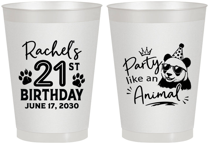 Personalized 21st Birthday 8 oz Frosted Cups - Party Like An Animal Panda | 340021
