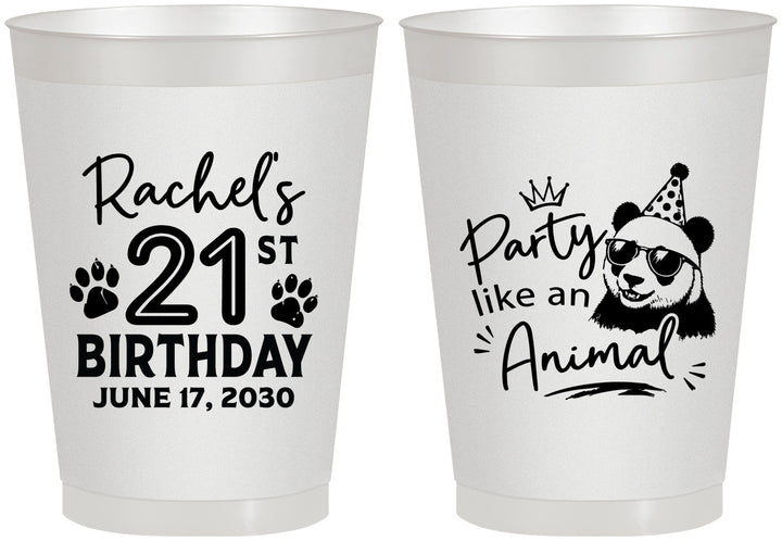 Personalized 21st Birthday 8 oz Frosted Cups - Party Like An Animal Panda | 340021