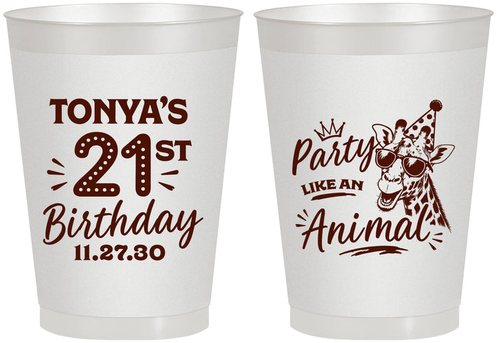Personalized 21st Birthday 8 oz Frosted Cups - Party Like An Animal Giraffe | 340022