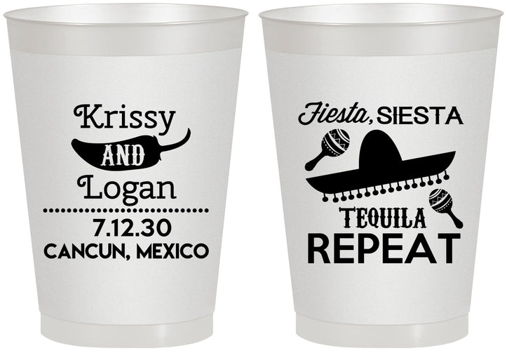 Personalized Wedding 8 oz Frosted Cups - Fiesta Siesta Tequila Repeat | 344