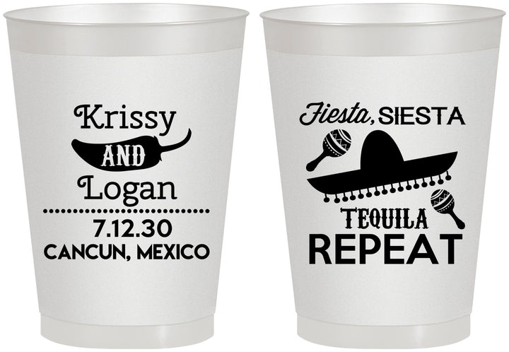 Personalized Wedding 8 oz Frosted Cups - Fiesta Siesta Tequila Repeat | 344