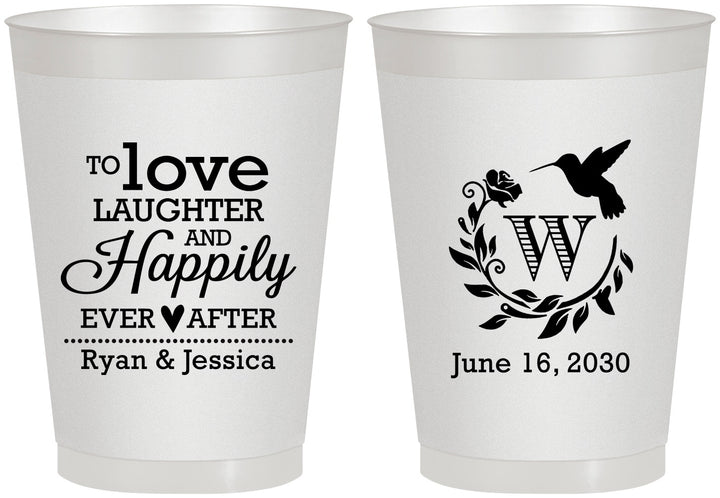 Personalized Wedding 8 oz Frosted Cups - Love Laughter Happily | 345