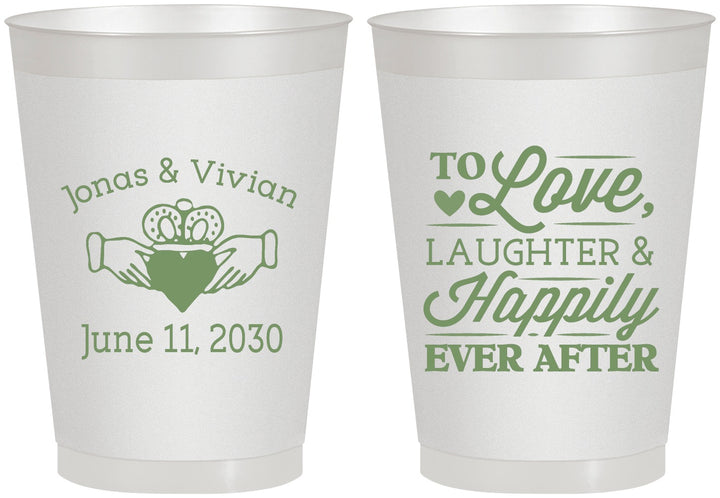 Personalized Wedding 8 oz Frosted Cups - Love Laughter Happily | 346