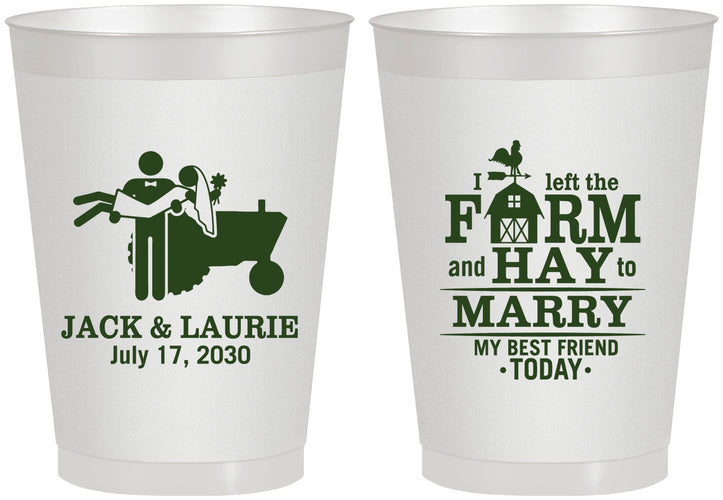 Personalized Wedding 8 oz Frosted Cups - Left The Farm Tractor | 347