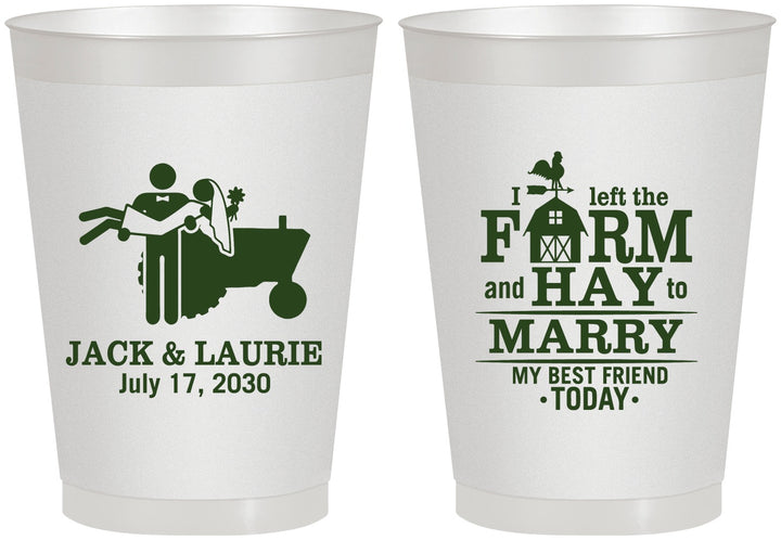 Personalized Wedding 8 oz Frosted Cups - Left The Farm Tractor | 347