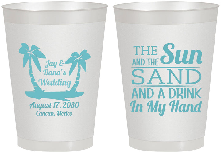 Personalized Wedding 8 oz Frosted Cups - Beach | 350