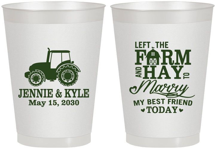 Personalized Wedding 8 oz Frosted Cups - Left The Farm Tractor | 351