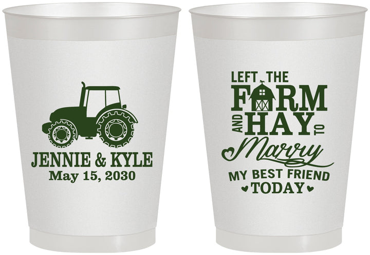 Personalized Wedding 8 oz Frosted Cups - Left The Farm Tractor | 351