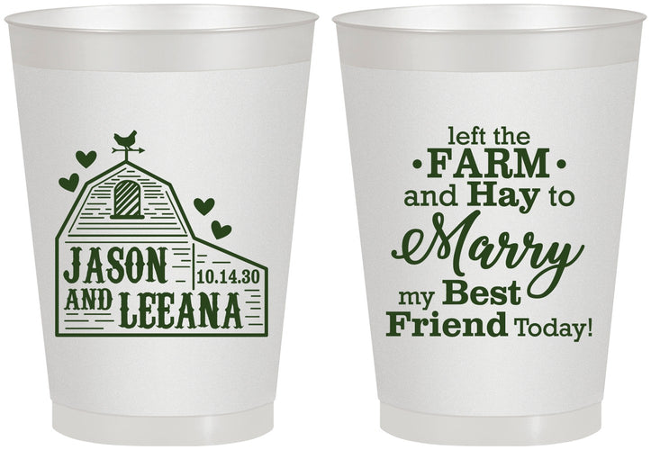 Personalized Wedding 8 oz Frosted Cups - Left The Farm Tractor | 352