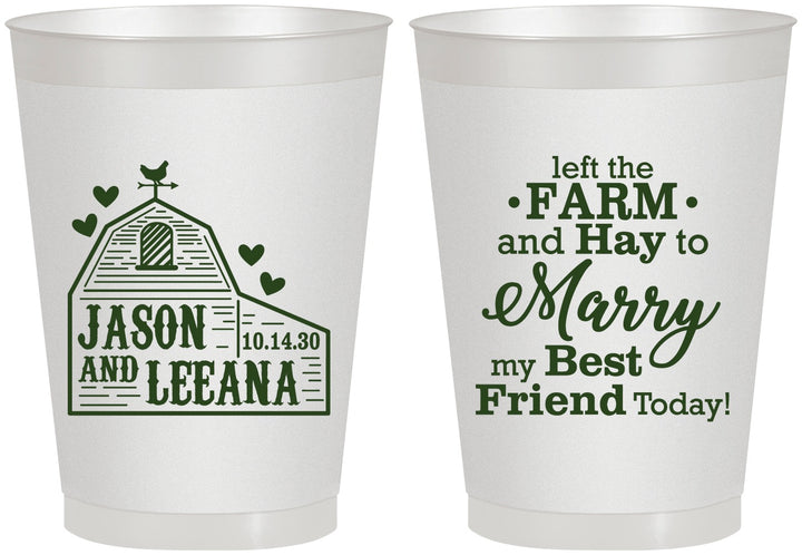 Personalized Wedding 8 oz Frosted Cups - Left The Farm Tractor | 352