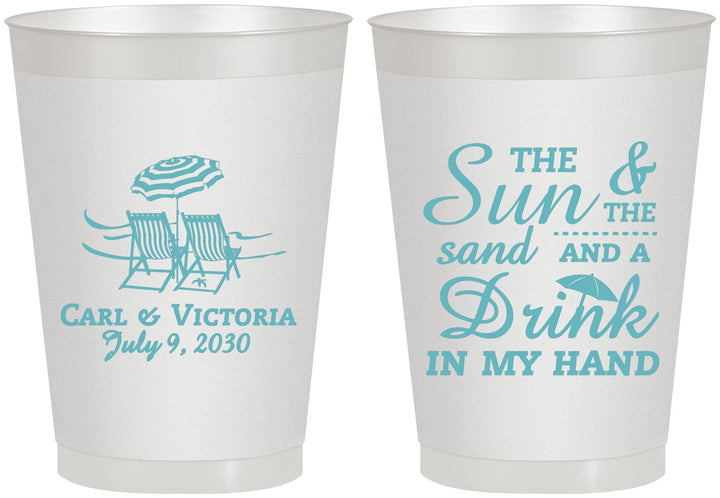 Personalized Wedding 8 oz Frosted Cups - Sun Sand Drink In My Hand | 353