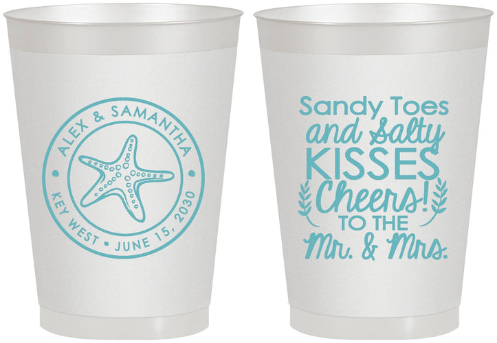 Personalized Wedding 8 oz Frosted Cups - Sandy Feet Salty Kisses | 355