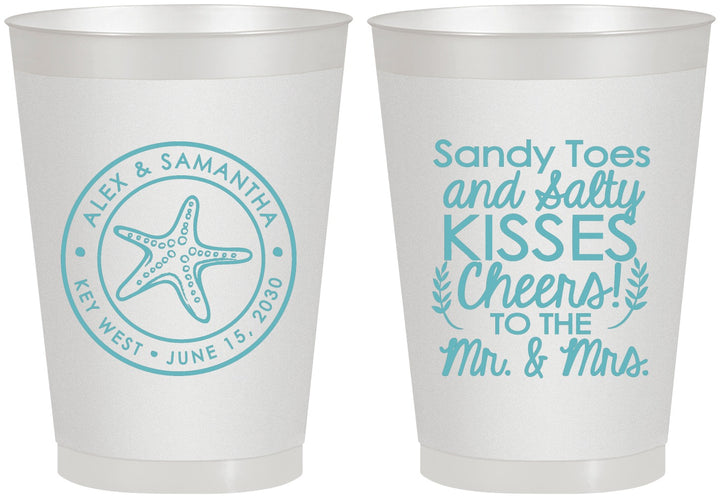 Personalized Wedding 8 oz Frosted Cups - Sandy Feet Salty Kisses | 355